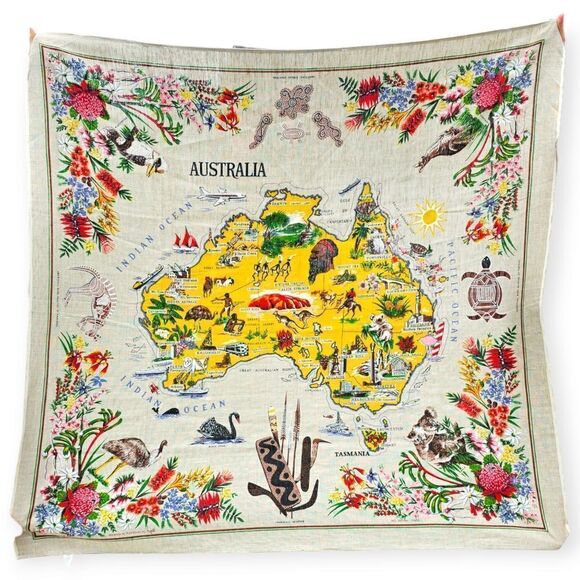 Australia Map Pure Linen Table Cloth Wall Hanging - Picture 1 of 5